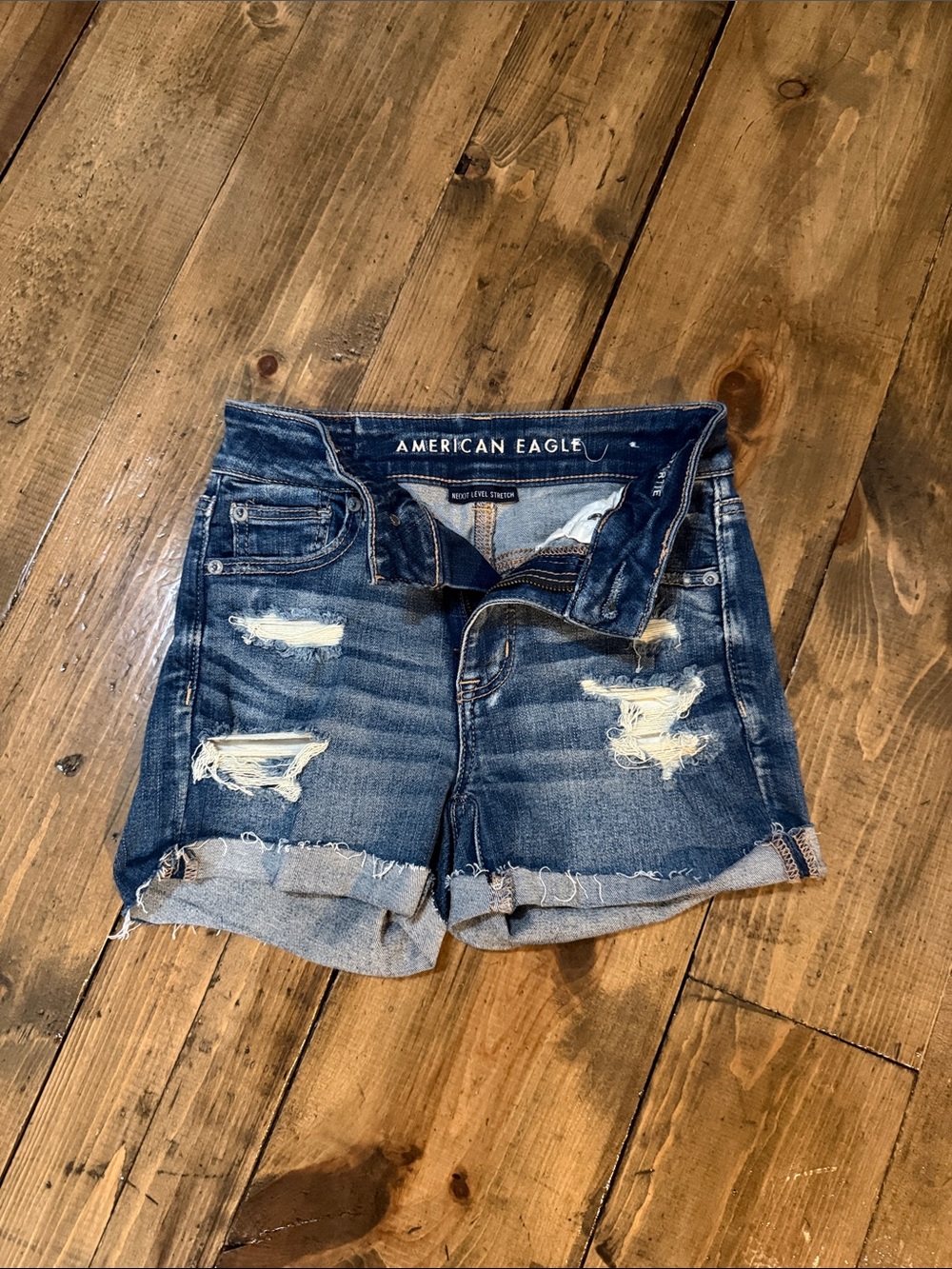 American Eagle Outfitters Distressed Dark Blue Denim Shorts